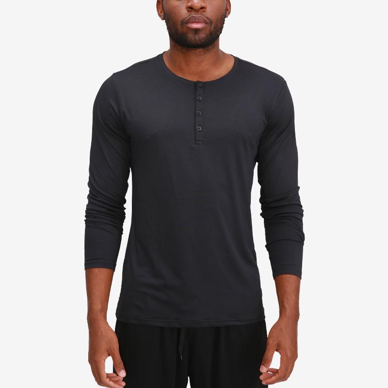 Soft Jersey Long-Sleeve Henley  | Mens Shirts Clothing Black